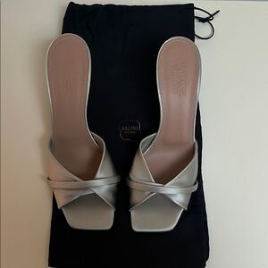 Malone Souliers Silver Heels with Modern Square Toe
Style: Perla Twist 70mm